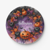 Assiettes En Carton Plaques de papier de nuit Halloween enchantées (Devant)