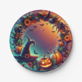 Assiettes En Carton Plaques de papier de nuit Halloween enchantées (Devant)