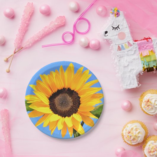 Assiettes En Carton Plaques de papier de tournesol jaune Ciel bleu (Fête)