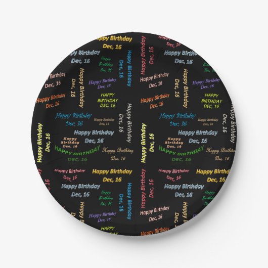 Assiettes En Carton Plaques de papier décembre, 16 Anniversaire (Devant)