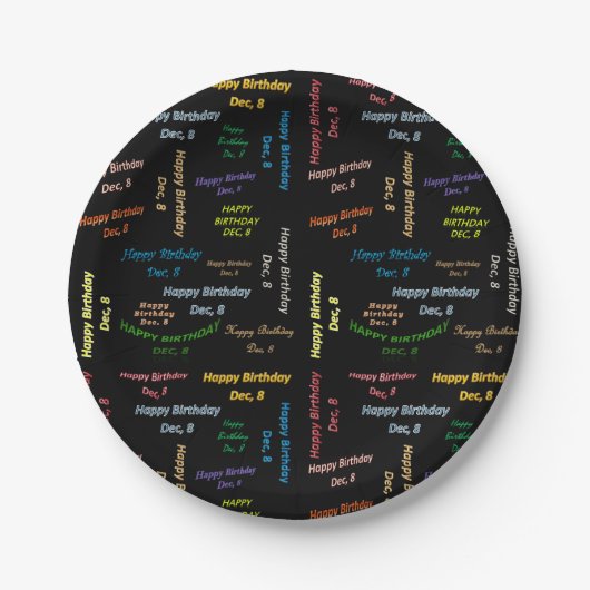 Assiettes En Carton Plaques de papier décembre, 8 Anniversaire (Devant)