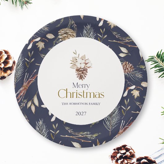 Assiettes En Carton Plaques de papier d'hiver élégantes avec Pinecones