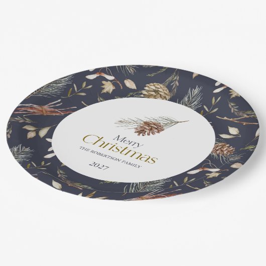 Assiettes En Carton Plaques de papier d'hiver élégantes avec Pinecones (Angle)