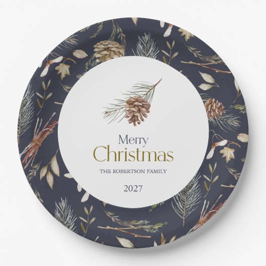 Assiettes En Carton Plaques de papier d'hiver élégantes avec Pinecones (Devant)