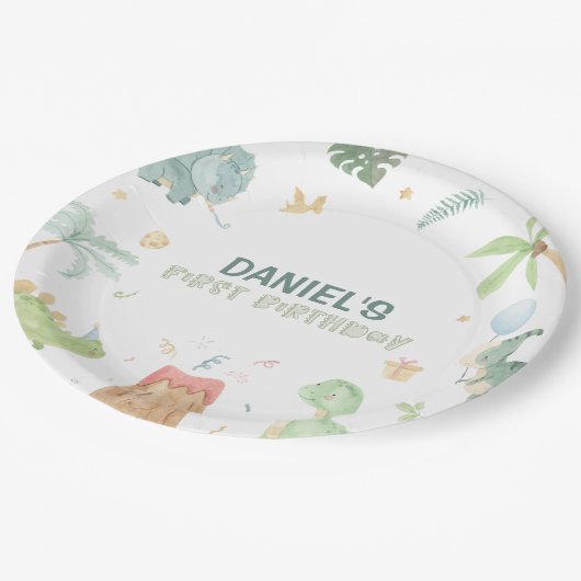 Assiettes En Carton Plaques de papier Dinosaur Party (Angle)