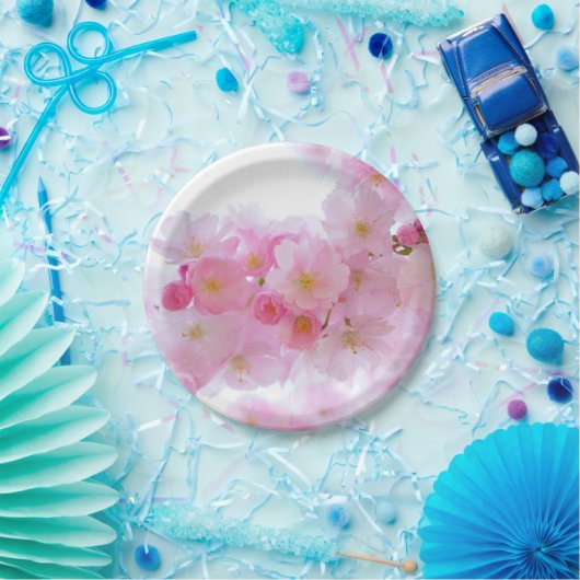 Assiettes En Carton Plaques de papier en fleurs de cerisiers roses pâl (Fête)