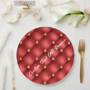 Assiettes En Carton Plaques de papier en pierre rouge or avec texte pe