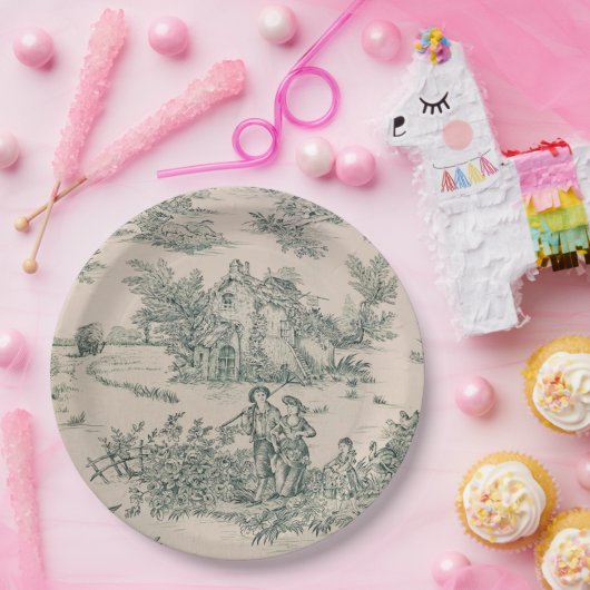 Assiettes En Carton Plaques de papier en toile française verte (Fête)