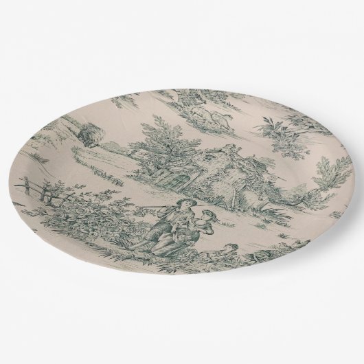 Assiettes En Carton Plaques de papier en toile française verte (Angle)