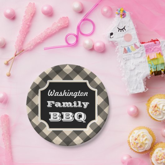 Assiettes En Carton Plaques de papier En vichy noir personnalisées (Fête)