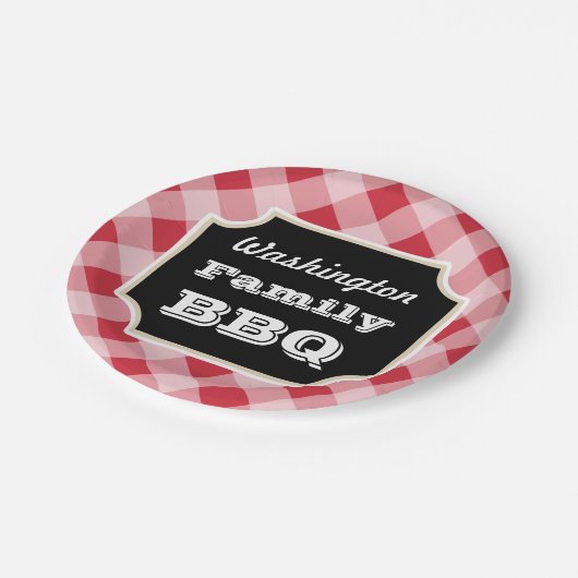 Assiettes En Carton Plaques de papier En vichy rouge personnalisées (Angle)