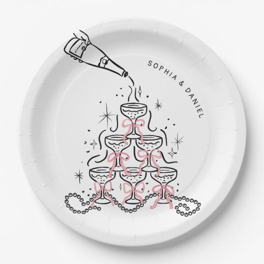 Assiettes En Carton Plaques de papier Fête des mariées Pearls & Prosec (Devant)