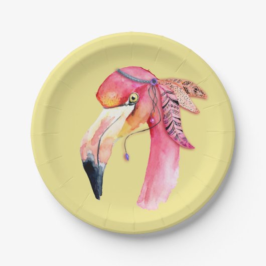 Assiettes En Carton Plaques de papier Flamant rose Boho Fiona (Devant)