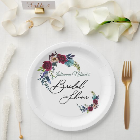 Assiettes En Carton Plaques de papier floral boho rouge (Mariage)