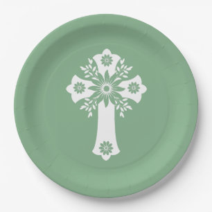 Assiettes En Carton Plaques de papier Floral Croix Sage Vert