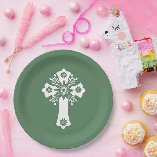 Assiettes En Carton Plaques de papier Floral Cross Ferry Green (Fête)