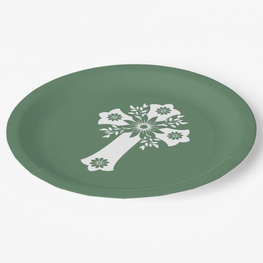 Assiettes En Carton Plaques de papier Floral Cross Ferry Green (Angle)