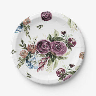 Assiettes En Carton Plaques de papier floral Vintage Mauve et Olive