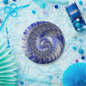 Assiettes En Carton Plaques de papier fractal bleu Abstrait (Fête)