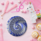 Assiettes En Carton Plaques de papier fractal bleu Abstrait (Fête)