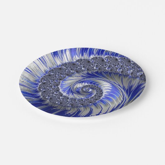 Assiettes En Carton Plaques de papier fractal bleu Abstrait (Angle)