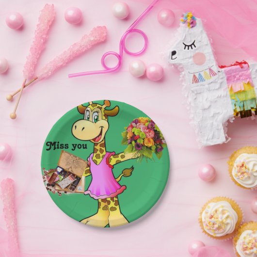 Assiettes En Carton Plaques de papier, Giraffe Chocolat Floral Vous ma (Fête)