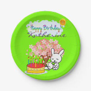 Assiettes En Carton Plaques de papier, Joyeux gâteau de lapin d'annive