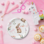 Assiettes En Carton Plaques de papier lapin arcs rose fleur sauvage Pâ (Fête)