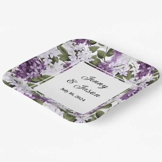 Assiettes En Carton Plaques de papier Lilacs de mariage personnalisées (Angulaire)