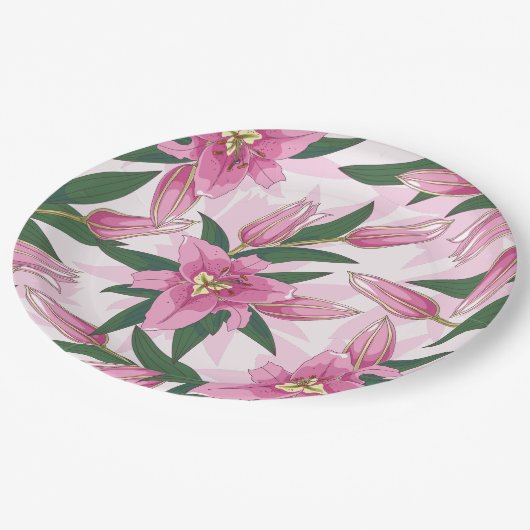 Assiettes En Carton Plaques de papier Lily à floraison rose (Angle)