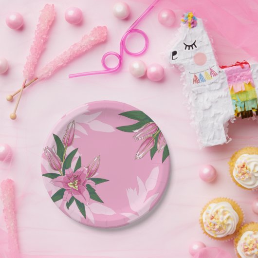 Assiettes En Carton Plaques de papier Lily à floraison rose brillant (Fête)