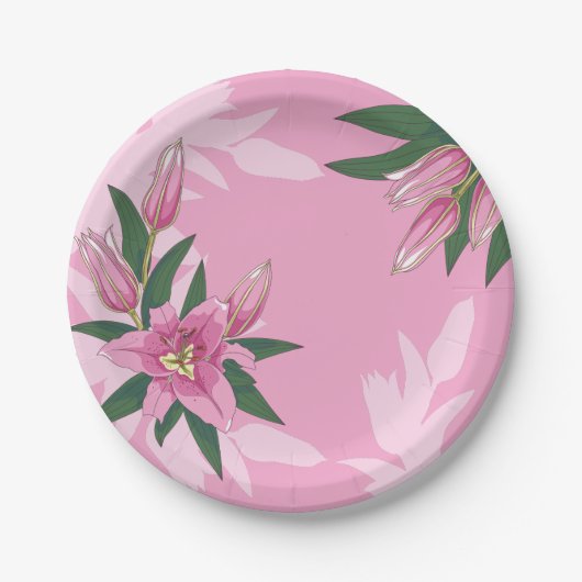 Assiettes En Carton Plaques de papier Lily à floraison rose brillant (Devant)