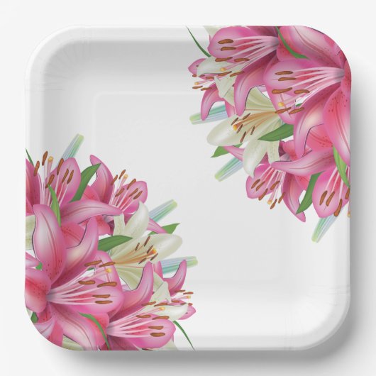 Assiettes En Carton Plaques de papier-Lys rose (Recto)