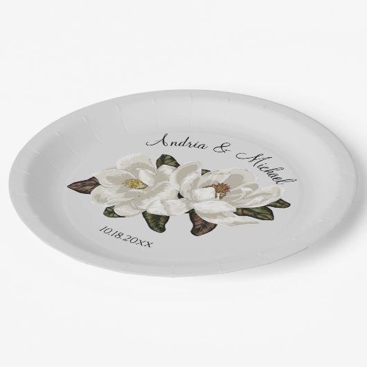 Assiettes En Carton Plaques de papier Magnolia en fleurs (Angle)