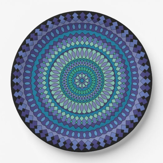 Assiettes En Carton Plaques de papier Mandala Blue et Green Party (Devant)