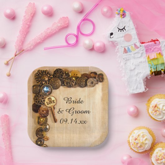Assiettes En Carton Plaques de papier Mariage à boutons rustiques (Fête)