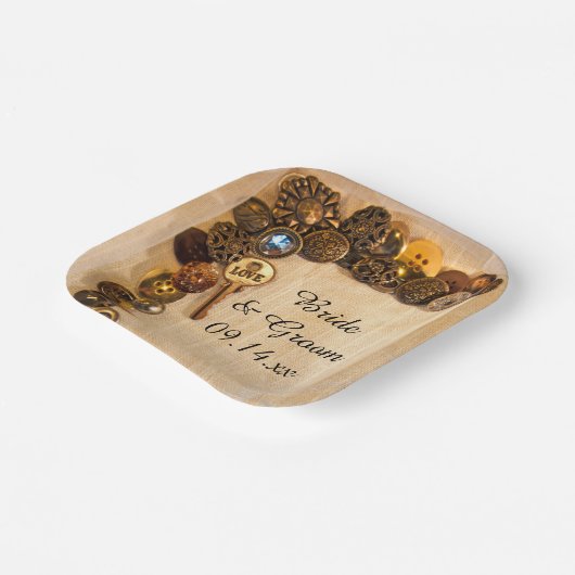 Assiettes En Carton Plaques de papier Mariage à boutons rustiques (Angulaire)