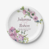 Assiettes En Carton Plaques de papier mariage à fleurs d'aquarelle vio (Devant)