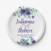 Assiettes En Carton Plaques de papier mariage à fleurs d'aquarelle vio (Devant)