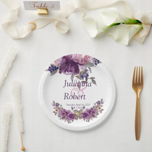 Assiettes En Carton Plaques de papier mariage à fleurs violette (Mariage)