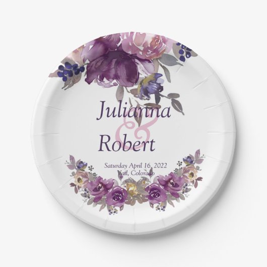 Assiettes En Carton Plaques de papier mariage à fleurs violette (Devant)