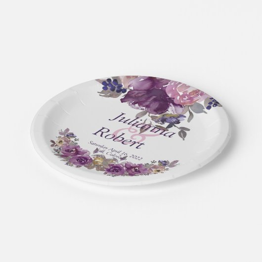 Assiettes En Carton Plaques de papier mariage à fleurs violette (Angle)