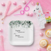 Assiettes En Carton Plaques de papier Mariage blanc vert moderne (Fête)