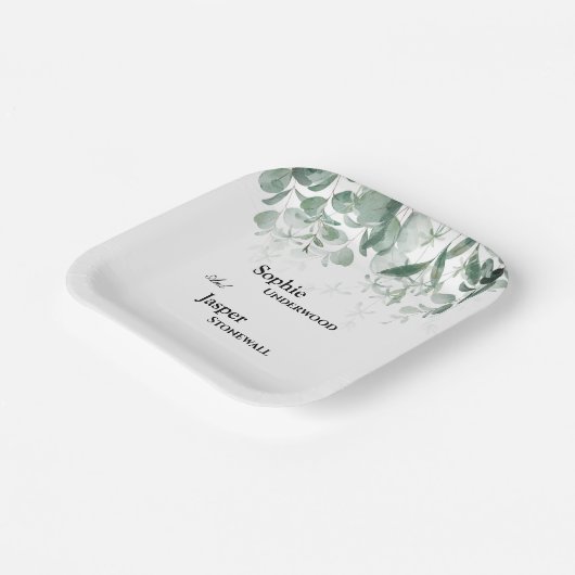 Assiettes En Carton Plaques de papier Mariage blanc vert moderne (Angulaire)