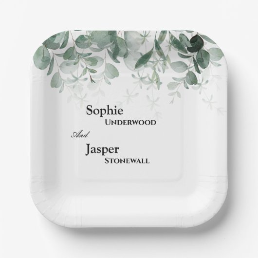 Assiettes En Carton Plaques de papier Mariage blanc vert moderne (Recto)