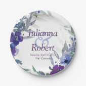 Assiettes En Carton Plaques de papier mariage couleur pourpre et bleu (Devant)