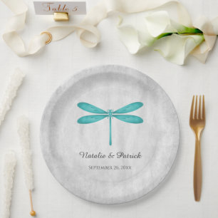 Assiettes En Carton Plaques de papier Mariage de libellules turquoises