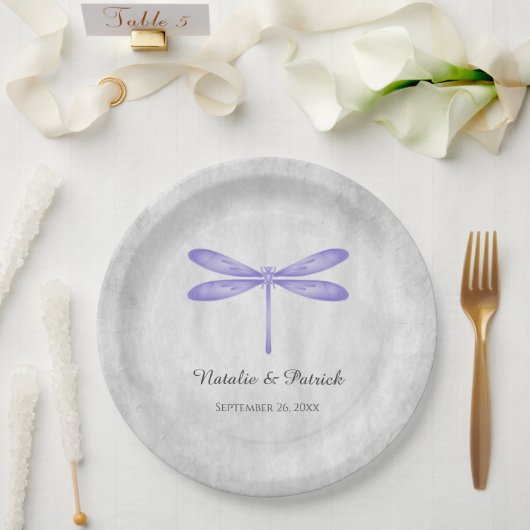 Assiettes En Carton Plaques de papier Mariage de libellules violettes (Mariage)