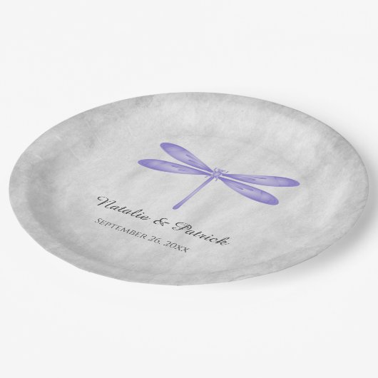 Assiettes En Carton Plaques de papier Mariage de libellules violettes (Angle)