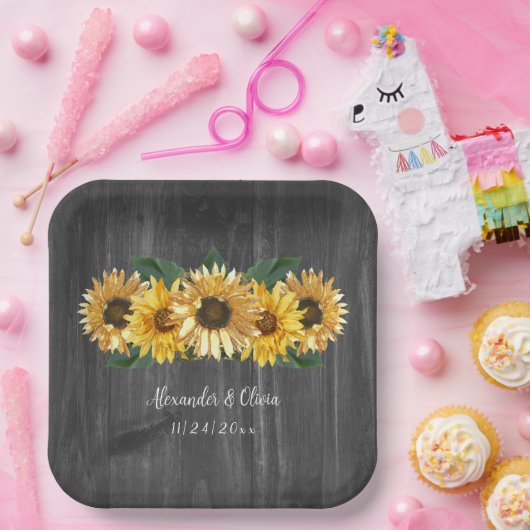 Assiettes En Carton Plaques de papier Mariage de tournesol Patiné rust (Fête)